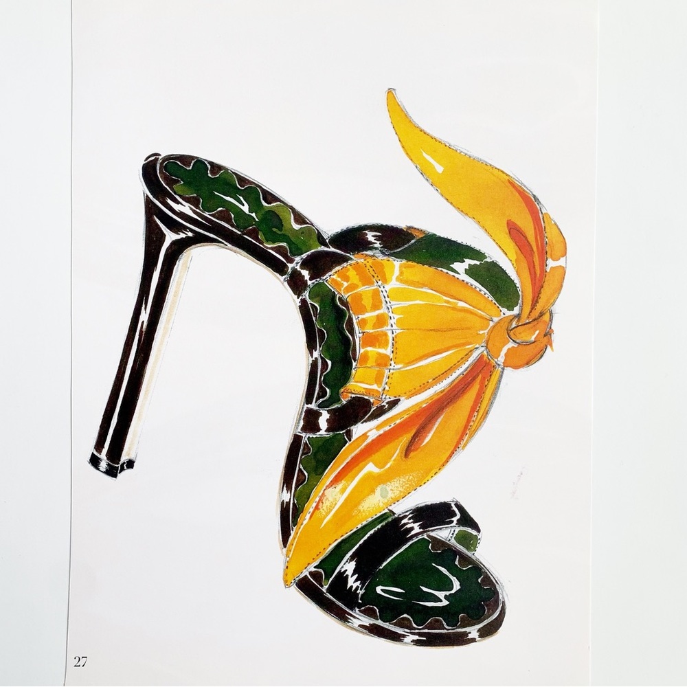 4/$20⭐️ Green/Yellow Manolo Blahnik Shoe Illustration *PRINT*